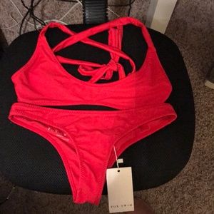 white fox swim red bikini NWT